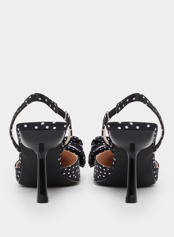 Styli Black Polka Dot Bow Slingback Shoes - Image 4